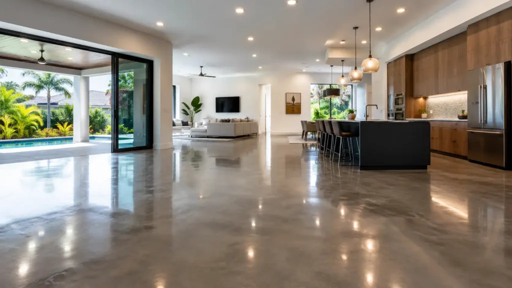 Polished concrete floor finish in Tampa FL residential property