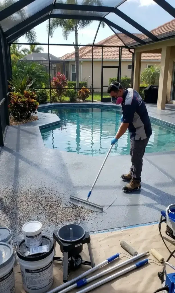 Pool deck concrete repair and coating service in Tampa Florida